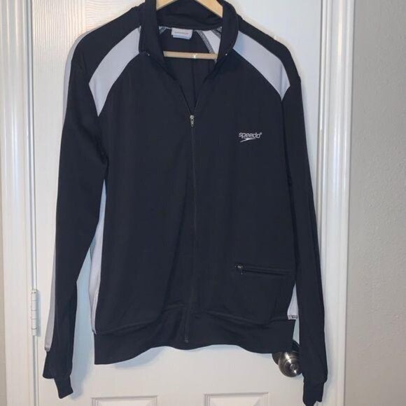 Speedo Expedite Black Varsity Athletic Warmup Full Zip Up Jacket Size Medium - Picture 2 of 6